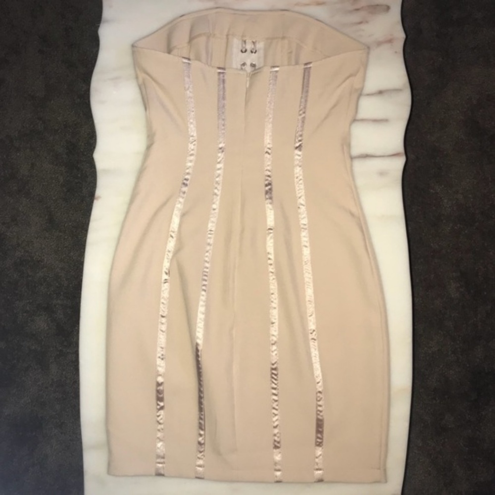 ONE LEFT! Nude Premium Boned Lace Up Bodycon Dress - Picture 7 of 8